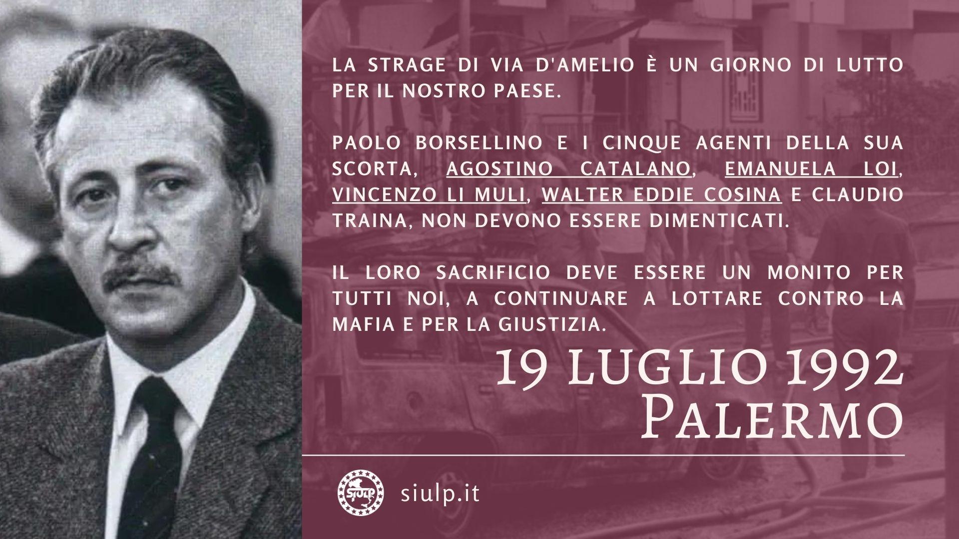 Commemorazione strage via D’Amelio sia momento per rinsaldare e rinnovare