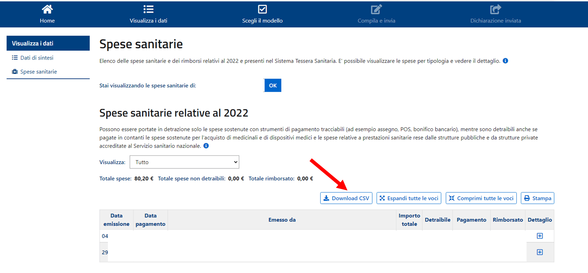 Documentazione spese sanitarie
