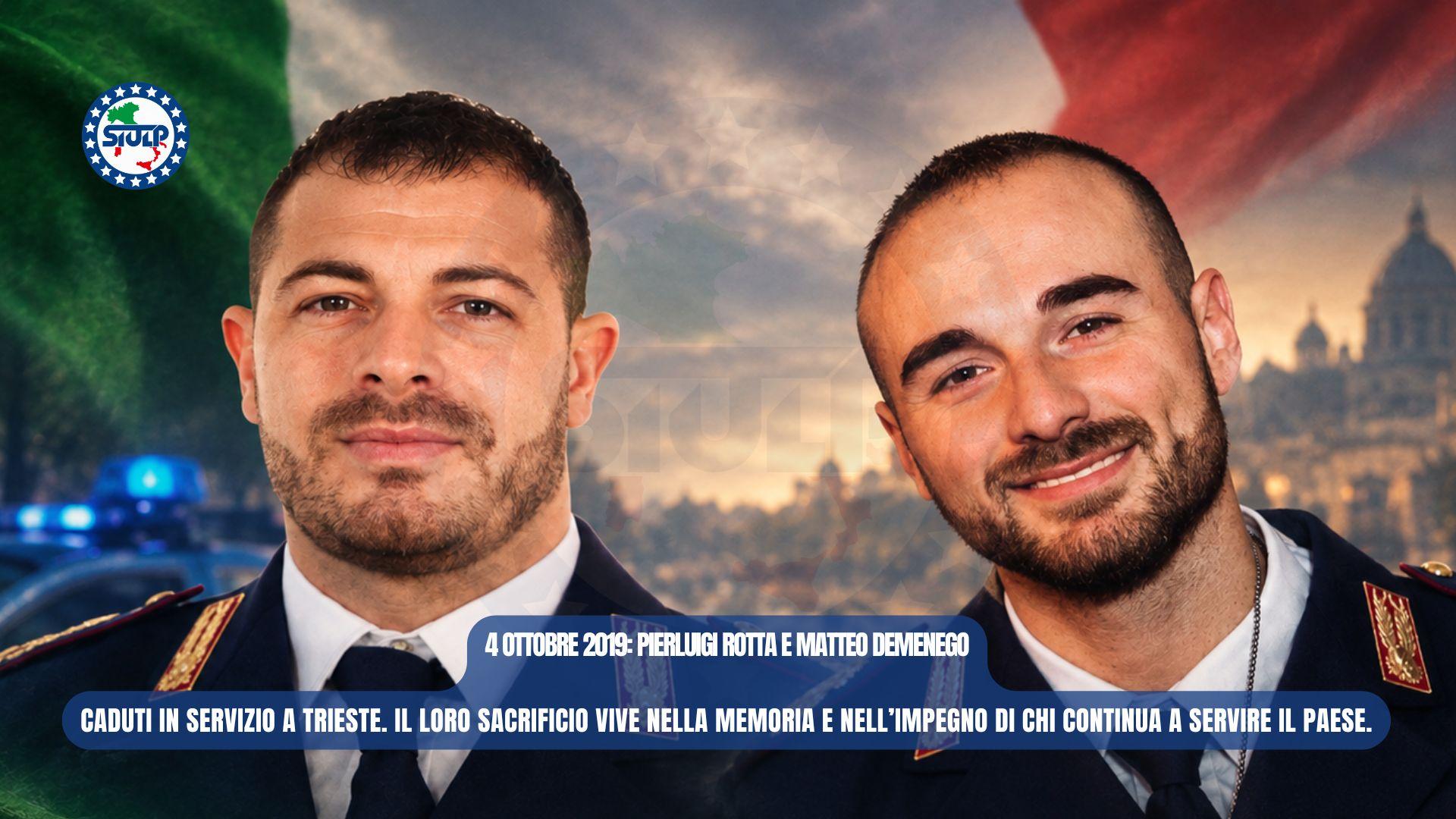 Il SIULP ricorda con profondo dolore i due colleghi caduti a Trieste, Matteo Demenego e Pierluigi Rotta