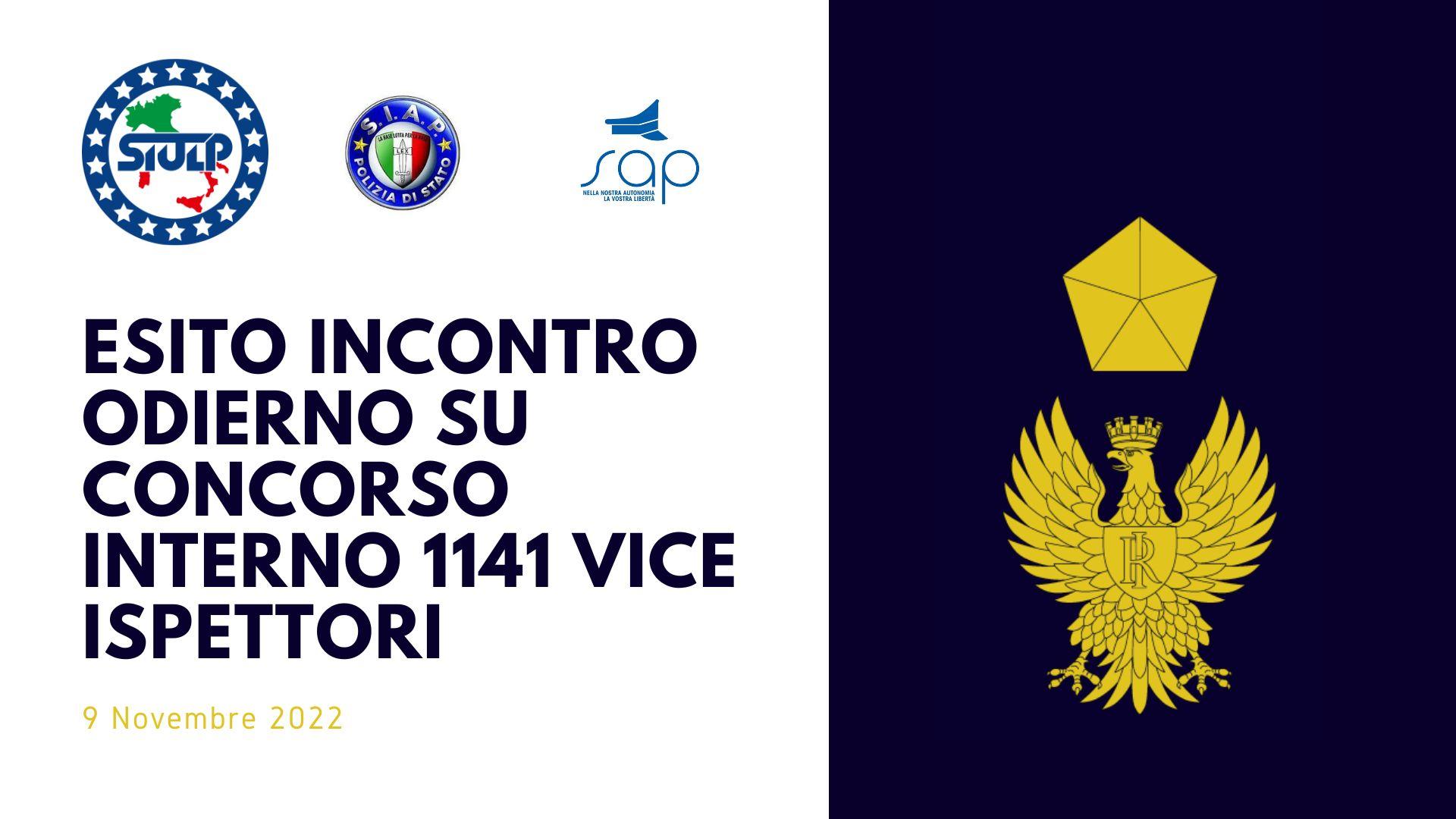 Esito incontro odierno su concorso interno 1141 VICE ISPETTORI