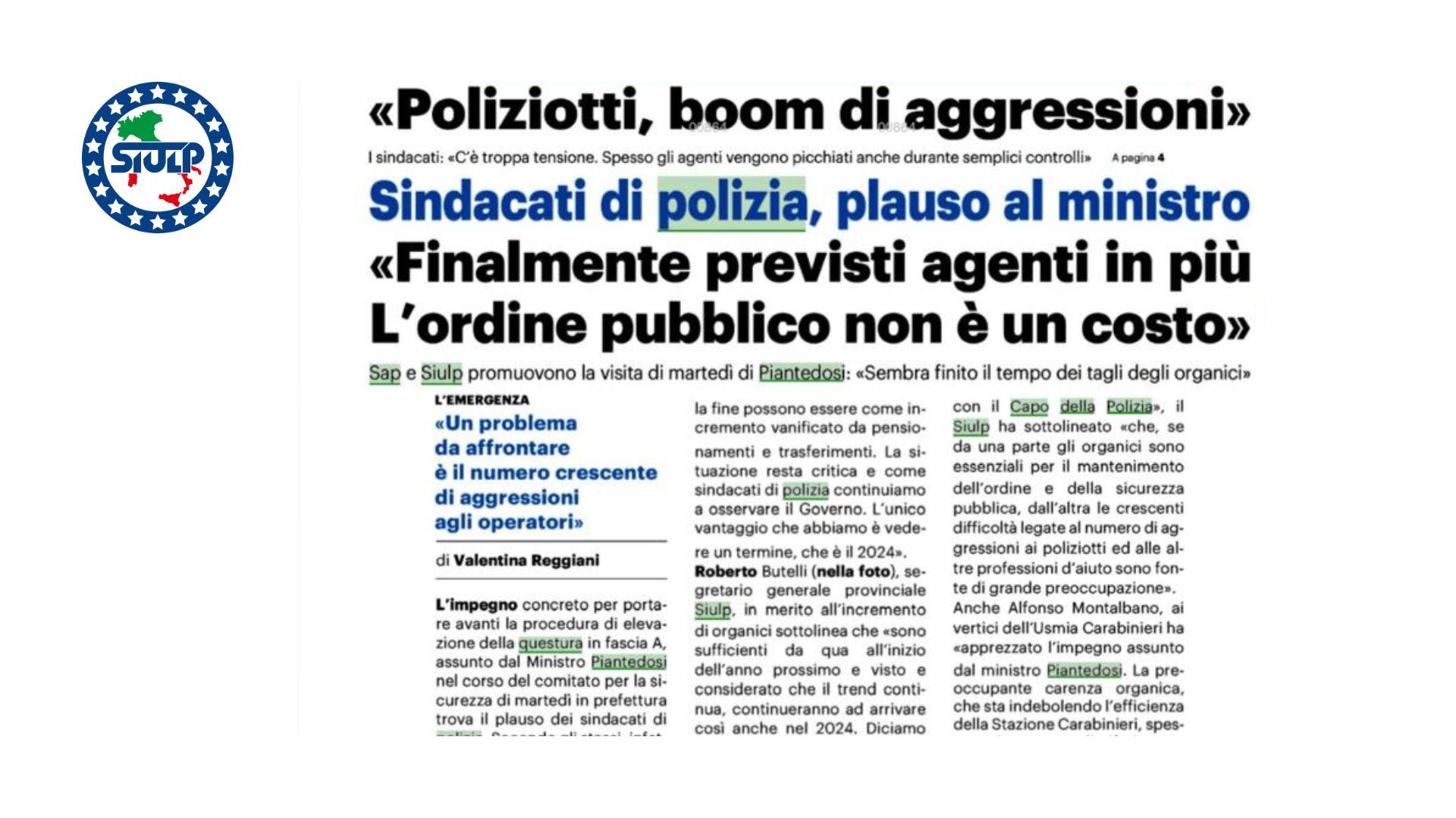 Incrementi d’organico necessari per gestire Ordine E Sicurezza Pubblica di Modena e Provincia