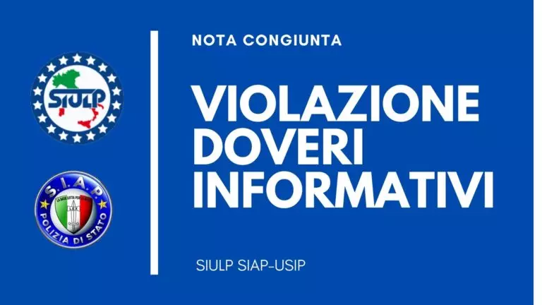 Nota congiunta SIULP SIAP-USIP su violazione doveri informativi