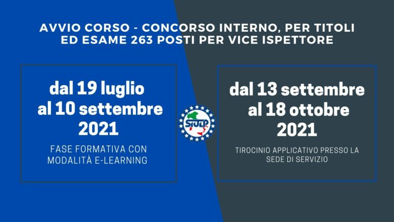 Avvio Corso – Concorso interno, per titoli ed esame 263 posti per vice ispettore