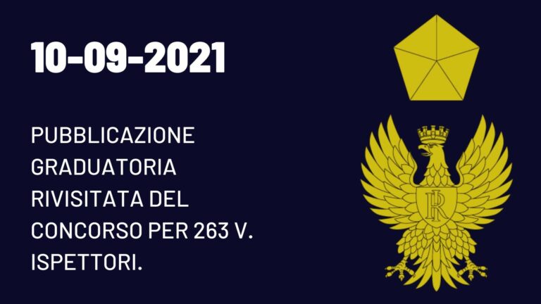 10-09-21 pubblicazione graduatoria concorso per 263 V. Ispettori