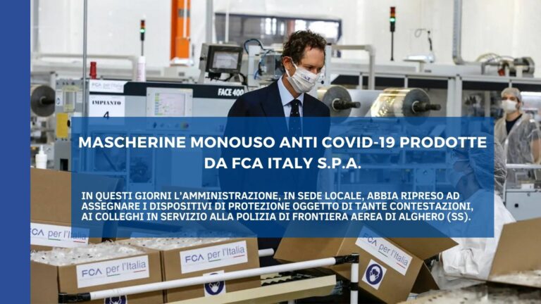 Mascherine monouso anti COVID-19 prodotte da FCA Italy S.p.A