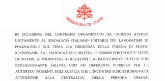 Telegramma del Vaticano e Rassegna Stampa Convegno Siulp Lumsa