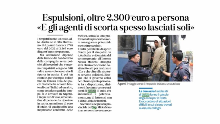 Espulsioni: costi elevati e notevoli rischi per i colleghi