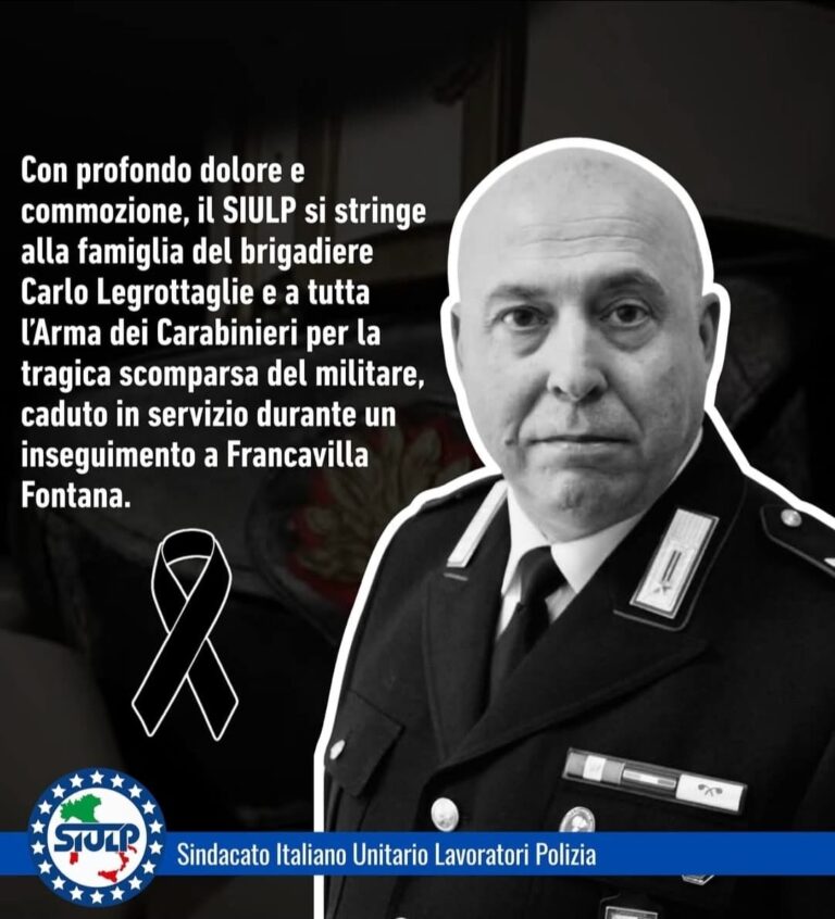 Il SIULP esprime profondo cordoglio per la tragica scomparsa del Carabiniere Carlo Legrottaglie