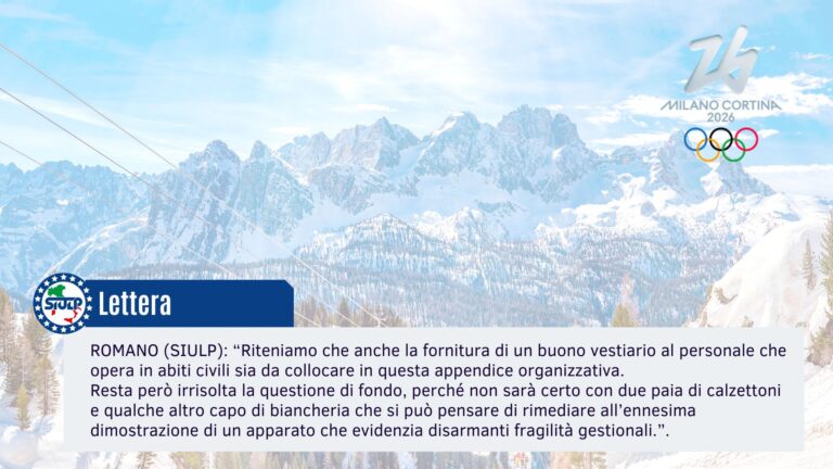 Giochi olimpici invernali – Dotazioni distribuite al personale – Seguito e sollecito