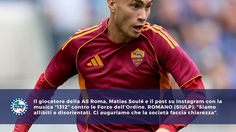 Il giocatore della AS Roma, Matias Soulé e il post con il brano “1312” contro le Forze dell’Ordine.